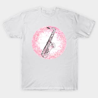 Floral Saxophone Japanese Cherry Blossom Saxophonist Musician T-Shirt